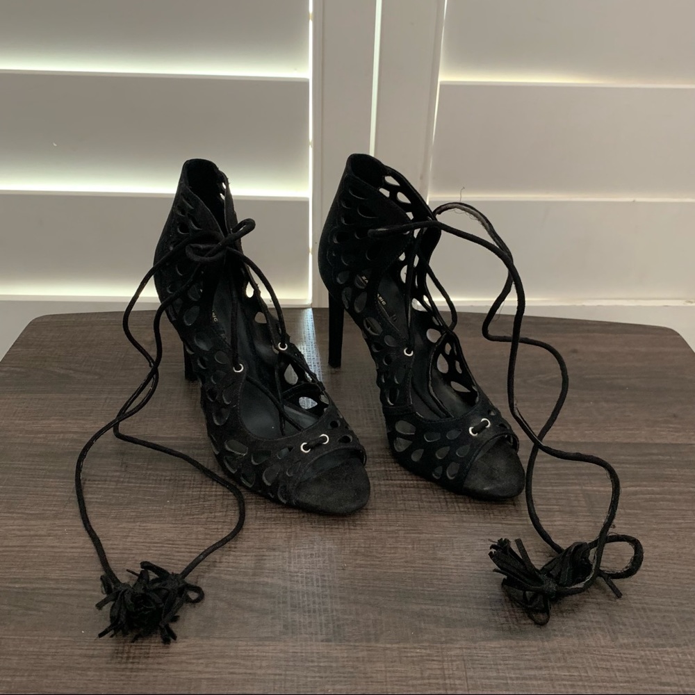 Zara black openwork wraparound lace up high heel sandals - Picture 3 of 12